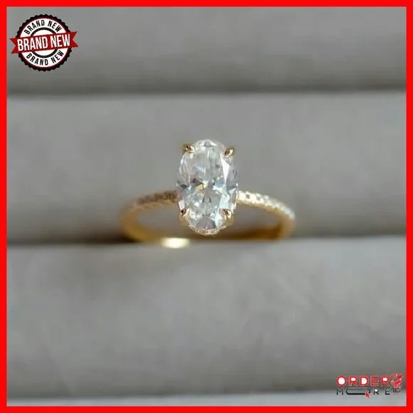 3 Carat Oval Moissanite Engagement Ring 14K Gold Plated Sterling Silver